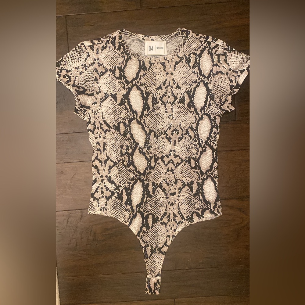 Gray Snake Print Thong Bodysuit